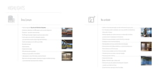 • ProjetodesegurançaSecurity Link Sistemas Integrados.
• FachadacomrevestimentoemACMeguarda-corpocomvidroautoportante.
• 02portarias–umasocialeoutradeserviço.
• 05e06vagasdegaragemedepósitoprivativoparacadaunidade.
• Piscinacobertacomraiade25mclimatizadaeaquecida,
comrevestimentoempedravulcânicaimportadadaIndonésia.
• 01pontodeenergiaparacarroelétricoporunidade.
• Bicicletáriodecorado.
• Salademotorista.
• Geraçãototaldeenergia.
• Hallsocialdecoradonasgaragens.
• Infraestruturaparawirelessesomambiente.
• Lobbyimponentecompé-direitoduploeesculturaflutuante.
• Áreascomunsentreguesequipadasedecoradascompeçasemobiliáriosdedesign,
ecomrevestimentosimportadosdealtaresistência.
ÁreaComum
•	 Caixilhos com grandes dimensões, sem barra horizontal e do piso ao teto.
•	 Forro entregue em todos os ambientes, com altura de 2,90 m nos dormitórios,
	 living, jantar e terraços.
•	 Unidade preparada para sistema central de ar condicionado com difusor
	 nas áreas sociais e evaporadoras nos dormitórios.
•	 Infraestrutura para automação, incluindo biometria e segurança.
•	 02elevadoressociaiscomacessobiométrico.
• Ampladependênciadeserviçocom02dormitóriosdeempregada.
•	 Porta de serviço com fechadura biométrica, e social com infraesturura.
•	 Portas internas com 2,50 m de altura.
•	 Piso dos terraços nivelados com área interna da unidade.
•	 Tratamento acústico nos vidros e pisos das unidades.
•	 Persianas de enrolar elétricas.
•	 Geração total de energia.
•	 Medição individual de água, energia e gás.
•	 Infraestrutura para piso aquecido, desembaçador de espelho
	 e toalheiro nos banheiros íntimos.
•	 Infraestrutura para aspiração central da unidade.
Naunidade
highlights
 