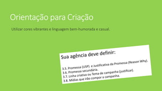 Orientação para Criação
Utilizar cores vibrantes e linguagem bem-humorada e casual.
 