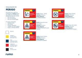 SINALIZAÇÃO DE
8
De acordo com a NR-26 as
sinalizações de Perigo devem
ser usadas em situações que
apresentem alto risco, sendo:
• Risco de morte;
• Risco de explosão;
• Risco de contaminação;
Principais sinalizações:
• Proibido fumar;
• Alta tensão;
• Produto inﬂamável;
• Trabalho em altura (NR35);
• Espaço confinado (NR33);
BRANCO
AMARELO
C0 M10 Y98 K0
PANTONE® 116 C
VERMELHO
C0 M100 Y100 K0
PANTONE 485 C
AZUL
C100 M45 Y0 K60
PANTONE® 2955 C
PRETO
C0 M0 Y0 K100
PERIGO PERIGO
SÓ USE SE
AUTORIZADO
Prensa
PERIGO
PERIGO DE
MORTE
Alta tensão
PERIGO
Mantenha os
cilindros
acorrentados
PERIGO
PROIBIDO
acender chama ou
produzir faísca
PLACA: Perigo - Prensa
MEDIDAS: 30x40cm
NOME ARQUIVO:
46_PERIGO_PRENSA
PLACA: Perigo de morte
Alta tensão
MEDIDAS: 30x40cm
NOME ARQUIVO:
47_PERIGO-DE-MORTE-ALTA-
TENSAO
PLACA: Perigo Cilindros
MEDIDAS: 30x40cm
NOME ARQUIVO:
48_PERIGO-CILINDROS
PLACA: Perigo Chamas
MEDIDAS: 30x40cm
NOME ARQUIVO:
49_PERIGO-CHAMAS
PERIGO
ALTA
TENSÃO
PLACA: Perigo alta tensão
MEDIDAS: 30x40cm
NOME ARQUIVO:
50_PERIGO-ALTA-TENSAO
 