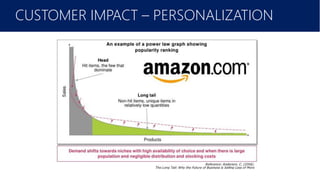 Filtering technology promises to alleviate this burden of choice by giving us more relevant personalized content, requiring
marketers to meet the expectation of personalization on the same level. Amazon, Google and Facebook have already paved
the way for this level of filtering.
CUSTOMER IMPACT – PERSONALIZATION
 