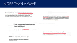 Filtering technology promises to alleviate this burden of choice by giving us more relevant personalized content, requiring
marketers to meet the expectation of personalization on the same level. Amazon, Google and Facebook have already paved
the way for this level of filtering.
MORE THAN A WAVE
 