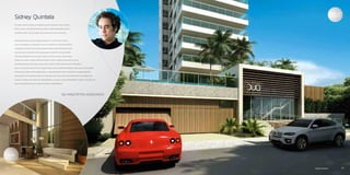 Foyer de
     Sidney Quintela                                                                                                Entrada

     Ficamos gratificados ao trabalhar em parceria com a Fator
     Realty para o desenvolvimento desse empreendimento que se
     firmará como um dos mais exclusivos da capital baiana.


     Desenvolvemos para o bairro Aquarius um edifício único,
     com um padrão de conforto e exclusividade até então restrito
     a bairros distantes do novo centro financeiro. Projetado para
     aqueles que almejam o que qualquer habitante dos grandes
     centros urbanos busca: qualidade de vida, ou seja, conciliar o
     trabalho com o lazer e principalmente com a família, algo que só um
     empreendimento tão bem localizado como o DUO pode trazer. Pensamos
     que a linguagem do edifício deveria ser clara e contemporânea, mas sem ostentações
     excessivas, como acreditamos que a vida realmente deve ser. Para os apartamentos
     destacamos os grandes vãos que possibilitam uma melhor disposição dos ambientes,
     além de termos abusado da transparência, já que a vista panorâmica sobre a região que
     mais se desenvolve na cidade dispensa comentários.




                                                       SQ+ARQUITETOS ASSOCIADOS




Lobby



10                                                                                           Imagens Ilustrativas              11
 