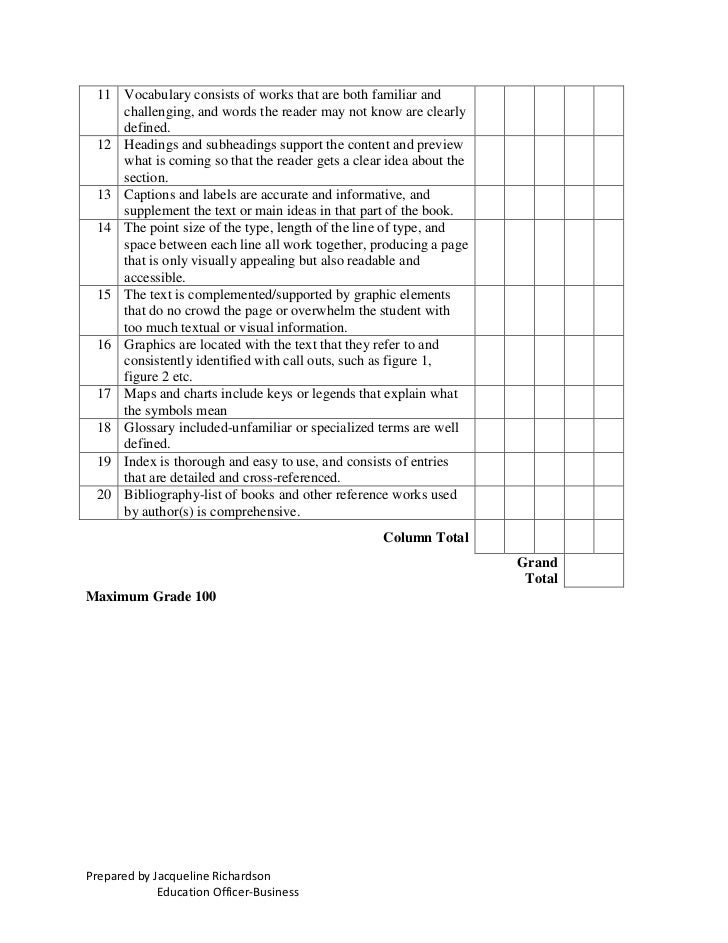 book evaluation example