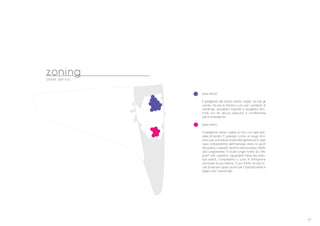 37
zoningaree servizi
area servizi
Il padiglione dei servizi ospita i bagni, tre per gli
uomini, tre per le donne e uno per i portatori di
handicap, spogliatoi maschili e spogliatoi fem-
minili con tre docce ciascuno e un’infermeria
per le emergenze.
area ristoro
Il padiglione ristoro ospita un bar con sala arre-
data di tavolini. : pensato come un luogo di ri-
trovo per una fascia di et eterogenea ed in ogni
caso indipendente dall’interesse verso lo sport
del parkour (aspetto favorito dall’accesso diretto
dal Lungotevere). Il locale funge inoltre da “info
point” per questioni riguardanti l’area ed even-
tual eventi, competizioni o corsi di formazione
promossi al suo interno. : poi fornito di due lo-
cali di servizio quali cucine per il bar/ristorante e
bagno per il personale.
 