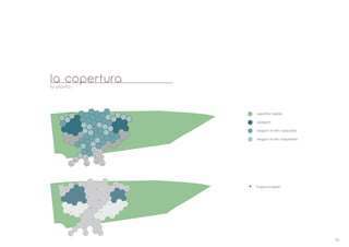 65
la coperturala pianta
Posizione pilastri
superﬁcie rialzata
padiglioni
esagoni di vetro opacizzato
esagoni di vetro trasparente
 