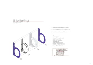 75
il letteringcomponenti
1
2
3
1
Lastre in acciaio inox verniciato a polvere
Lastra in PMMA traslucido calandrata a caldo
Telaio strutturale in pofilato di alluminio
1
2
3
LED
384W, 20290lm
Efﬁcienza luminosa (lm/W): 52
Neutral 4000K CRI80
Ottica: SM - Simmetrica
Orientabilità: ﬁsso
Gruppo elettronico incluso
Materiale: alluminio pressofuso
Ambiente di utilizzo: per esterni
Design: Michele De Lucchi
 