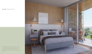 PERSPECTIVA ILUSTRADA. A decoração e os revestimentos
são imagens meramente ilustrativas. Os móveis assim como
os materiais de acabamento são de dimensões comerciais
e não fazem parte do contrato de construção. O imóvel e
empreendimento serão entregues como indicado no memorial
descritivo.
S U Í T E C O LU NA 01
BS’’D
45
BS’’D
44
 