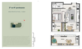 2° ao 6° pavimento
COLUNA 03
ÁREA PRIVATIVA TOTAL = 41,38m2
OPÇÃO VARANDA COM OFURÔ (oferecido à parte através de Kit.)
A decoração, paisagismo e revestimentos são meramente ilustrativos. / Os materiais a serem utilizados
na construção estão especificados no memorial descritivo. / Esta é uma planta provisória sujeita a
alteração sem aviso prévio. / O projeto poderá sofrer modificações decorrentes das posturas municipais,
concessionárias e do local. / A planta apresenta localização preliminar de pilares e prumadas de
instalações. / As áreas descritas são referentes às áreas privativas de cada unidade. As áreas privativas
representam as áreas dos compartimentos somadas as suas áreas de paredes. / As cotas são de eixo das
paredes e foram definidas pelos limites externos das paredes (fachadas e áreas comuns) e pelo eixo das
paredes entre unidades, conforme descrito na NBR 12.721 ABNT. As áreas e cotas poderão sofrer alteração
de 5%. / Os móveis, assim como os materiais de acabamento representados na planta são de dimensões
comerciais e não fazem parte do contrato de construção. / Os materiais e acabamentos apresentados
nessa planta serão oferecidos aos clientes com um custo adicional, durante a personalização de
acabamentos.
02
01
N
12h
03
04
BS’’DBS’’D
78 79
 