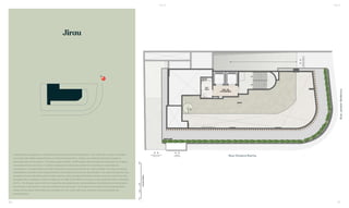 Jirau
A decoração, paisagismo e revestimentos são meramente ilustrativos. / Os materiais a serem utilizados
na construção estão especificados no memorial descritivo. / Esta é uma planta provisória sujeita a
alteração sem aviso prévio. / O projeto poderá sofrer modificações decorrentes das posturas municipais,
concessionárias e do local. / A planta apresenta localização preliminar de pilares e prumadas de
instalações. / As áreas descritas são referentes às áreas privativas de cada unidade. As áreas privativas
representam as áreas dos compartimentos somadas as suas áreas de paredes. / As cotas são de eixo das
paredes e foram definidas pelos limites externos das paredes (fachadas e áreas comuns) e pelo eixo das
paredes entre unidades, conforme descrito na NBR 12.721 ABNT. As áreas e cotas poderão sofrer alteração
de 5%. / Os móveis, assim como os materiais de acabamento representados na planta são de dimensões
comerciais e não fazem parte do contrato de construção. / Os materiais e acabamentos apresentados
nessa planta serão oferecidos aos clientes com um custo adicional, durante a personalização de
acabamentos.
N
12h
Rua Oliveira Rocha
RuaJardimBotânico
BS’’DBS’’D
90 91
 