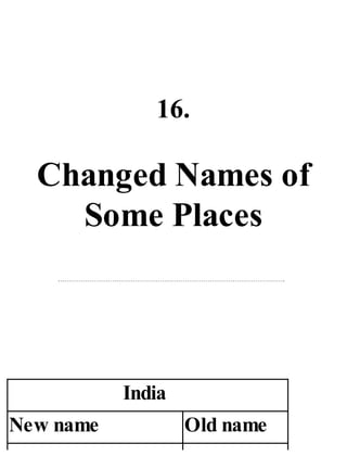 16.
Changed Names of
Some Places
India
New name Old name
 