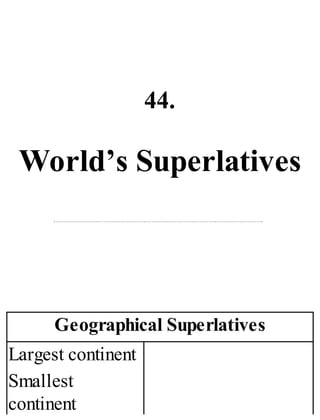 44.
World’s Superlatives
Geographical Superlatives
Largest continent
Smallest
continent
 