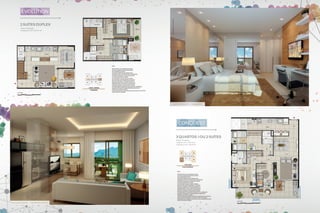 Áreas Privativas
Colunas 5 e 10 = 83,79. m2

Perspectiva Ilustrativa

2 suítes dÚplex

Perspectiva Ilustrativa

Suíte Conquest – 3 quartos

3 quartos: 1 ou 2 suítes
Áreas Privativas
Colunas 1 e 4 = 93,73 m2
Colunas 6 e 9 = 90,10 m2

Sala evolution – 2 quartos dúplex

 