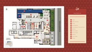 Masterplan
01 Lobby
02 Salão de Festas
03 Fitness
04 Brinquedoteca
05 Churrasqueira e Forno de Pizza
06 Solarium
07 Piscina Adulto
08 Piscina Infantil
09 Repouso
10 Sauna Úmida
11 Duchas
08
07
06
09
03
04
01
02
05
10 11
 