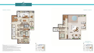 Cobertura
coluna 02
Pavimento Inferior Pavimento superior
Área Privativa
Pavimento Inferior + Superior
197,19m2
Notas:
1. Planta Ilustrativa com sugestão de decoração. Os móveis, bancadas de madeira, equipamentos e divisórias não são
parte integrantes do contrato.
2. As cotas são medidas de eixo podendo sofrer alterações durante a obra.
3. Os revestimentos a serem utilizados na construção estão especificados no memorial descritivo.
4. Esta planta poderá sofrer variações decorrentes de exigências técnicas e estruturais.
5. Esta planta poderá sofrer variações decorrentes do atendimento das posturas municipais, concessionárias e do local.
6. Os evaporadores e condensadores do sistema de ar condicionado da sala do pavimento inferior e do hall do pavimento
superior (aquisição e instalação de responsabilidade dos adquirentes) poderão sofrer ajustes ou mudanças de posição e
quantidade, caso necessário.
7. O sistema de ar-condicionado projetado nas unidades atende a única e exclusivamente à opção de planta.
8. As presentes plantas ilustram referencialmente o apartamento 602.
9. O kit piscina, deck e chuveiro não é parte integrante do contrato, e será oferecido no Flex On do empreendimento.
10. Conforme Projeto Legal aprovado, o edifício é composto de dez pavimentos, sendo eles: Subsolo, 1º Pavimento
(Térreo), 2º ao 6º Pavimentos Tipo (correspondente ao 1º ao 5º Andares Tipo), 7º Pavimento (correspondente ao 6º Andar),
Cobertura (correspondente à Dependência do 6º Andar) e Telhado.
 