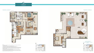 Cobertura
coluna 03
Área Privativa
Pavimento Inferior + Superior
269,57m2
Pavimento Inferior Pavimento superior
Notas:
1. Planta Ilustrativa com sugestão de decoração. Os móveis, bancadas de madeira, equipamentos e divisórias não são
parte integrantes do contrato.
2. As cotas são medidas de eixo podendo sofrer alterações durante a obra.
3. Os revestimentos a serem utilizados na construção estão especificados no memorial descritivo.
4. Esta planta poderá sofrer variações decorrentes de exigências técnicas e estruturais.
5. Esta planta poderá sofrer variações decorrentes do atendimento das posturas municipais, concessionárias e do local.
6. Os evaporadores e condensadores do sistema de ar condicionado da sala do pavimento inferior e do hall do pavimento
superior (aquisição e instalação de responsabilidade dos adquirentes) poderão sofrer ajustes ou mudanças de posição e
quantidade, caso necessário.
7. O sistema de ar-condicionado projetado nas unidades atende a única e exclusivamente à opção de planta.
8. As presentes plantas ilustram referencialmente o apartamento 603.
9. O kit piscina, deck e chuveiro não é parte integrante do contrato, e será oferecido no Flex On do empreendimento.
10. Conforme Projeto Legal aprovado, o edifício é composto de dez pavimentos, sendo eles: Subsolo, 1º Pavimento
(Térreo), 2º ao 6º Pavimentos Tipo (correspondente ao 1º ao 5º Andares Tipo), 7º Pavimento (correspondente ao 6º Andar),
Cobertura (correspondente à Dependência do 6º Andar) e Telhado.
 