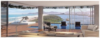 Perspectiva ilustrativa da sala e varanda do apartamento Penthouse 360º. Vide Observações desta perspectiva em Informações Gerais.
Book_Corretor_Grand_Hyatt.indd 104-105 11/19/12 4:34 PM
 