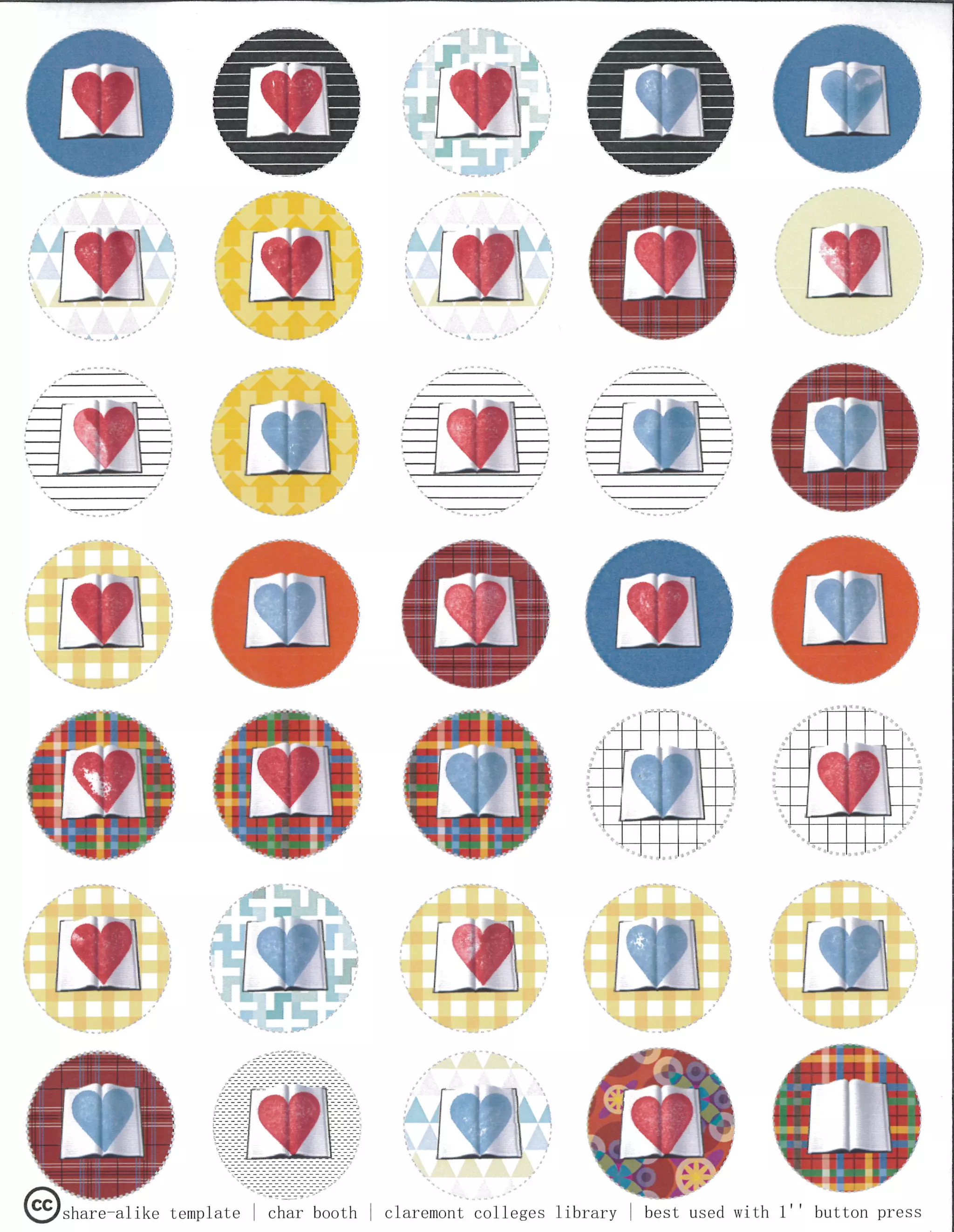 Book Heart Button Template With Hearts PDF