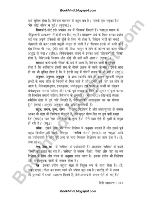 B
o
o
k
h
i
n
d
i
.
b
l
o
g
s
p
o
t
.
c
o
m
fganh O;kdj.k / 141
vFkZ lwfpr gksrk gS( tSls^bl egktu ds cgqr èku gSA* ^muds ,d yM+dk gSA*
^esjs dksbZ cfgu u gqbZA* ¼xqVdk-½A
flokdksbZdksbZ bls viHkza'k :i esa ^flok;* fy[krs gSaA ^IykV~l lkgc ds
^fganqLrkuh O;kdj.k* esa nksuksa :i fn, x, gSaA lkèkkj.k vFkZ ds flok bldk iz;ksx
dbZ ,d viw.kZ mfDr;ksa dh iwfrZ ds fy, Hkh gksrk gS( tSlsbu HkkVksa dh cukbZ
oa'kkoyh dh dnj blls c[kwch ekywe gks tkrh gSA* ^flok; blds tks dHkh dksbZ
xzaFk fy[kk Hkh x;k] ¼rks½ Nkis dh fo|k ekywe u gksus ds dkj.k og dky ikds
v'kq) gks x;kA* ¼bfr-½A fuksèkokpd okD; esa bldk vFkZ ^NksM+dj* ;k ^fcuk*
gksrk gS( tSls^muds flok; vkSj dksbZ Hkh ;gk¡ ugha vk;kA* ¼xqVdk-½A
lkFk;g dHkhdHkh ^flok* ds vFkZ esa vkrk gS( tSls^bu ckrksa ls lwfpr
gksrk gS fd dkfynkl bZloh lu~ ds rhljs 'krd ds igys ds ughaA blds lkFk
gh ;g Hkh lwfpr gksrk gS fd os bZloh lu~ esa ik¡opsa 'krd ds Hkh ughaA* ¼j?kq-½A
vuqlkj] vuq:i] vuqdwy ;s 'kCn Lojkfn gksus ds dkj.k iwoZorhZ laLÑr
'kCnksa ds lkFk lafèk ds fu;eksa ls fey tkrs gSa vkSj buds iwoZ ^ds* dk yksi gks
tkrk gS( tSlsvkKkuqlkj] bPNkuqlkj] èkekZuqdwyA bl izdkj ds 'kCnksa dks la;qDr
lacaèklwpd ekuuk pkfg, vkSj buds iwoZ lekl ds fyax ds vqlkj laLÑr dkjd
dh foHkfDr yxkuh pkfg,( tSls^lHkk ds vuqlkjA* ¼Hkkkklkj-½A dksbZdksbZ ys[kd
L=khfyax laKk ds iwoZ ^dh* fy[krs gSa( tSls^vkidh vkKkuqlkj ;g oj ek¡xrk
gw¡A* ¼lR;½A vuq:i vuqdwy vkSj izk;% lekukFkhZ gSaA
ln`'k] leku] rqY;] ;ksX; ;s 'kCn fo'ksk.k gSa vkSj lacaèklwpd ds leku
vkdj Hkh laKk dh fo'kskrk crykrs gSa( tSls^eqdqV ;ksX; flj ij r`.k D;ksa jD[kk
gS!* ¼lR;-½A ^;g js[kk ml js[kk ds rqY; gSA* ^esjh n'kk ,sls gh o`{kksa ds ln`'k
gks jgh gSA* ¼j?kq-½A
ljh[kk blds fyax vkSj opu fo'ks; ds vuqlkj cnyrs gSa vkSj blds iwoZ
cgqèkk foHkfDr ugha vkrh] tSlseq ^ljh[ks yksxA* ¼lR;-½A ;g ^ln`'k* vkfn
dk i;kZ;okph gS vkSj iwoZ 'kCn ds lkFk feydj fo'ksk.k dk dke nsrk gSA ¼ns-
vad159½A
,slk] tSlk] lk ;s ^ljh[kk* ds i;kZ;okph gSaA vktdy ^ljh[kk* ds cnys
^tSlk* dk izpkj c+ jgk gSA ^ljh[kk* ds leku ^tSlk*] ^,slk* vkSj ^lk* dk :i
fo'ks; ds fyax vkSj opu ds vuqlkj cny tkrk gSA budk iz;ksx Hkh fo'ksk.k
vkSj lacaèklwpd nksuksa ds leku gksrk gSA
,slk bldk iz;ksx cgqèkk laKk ds foÑr :i ds lkFk gksrk gSA ¼ns-
vad232[k½A ^,slk dk izpkj igys dh vis{kk dqN de gSA Hkkjrsanq th ds le;
dh iqLrdksa esa blds mnkgj.k feyrs gSa( tSls^vkpk;Zth ikxy ,sls gks x, gSaA*
Bookhindi.blogspot.com
Bookhindi.blogspot.com
 