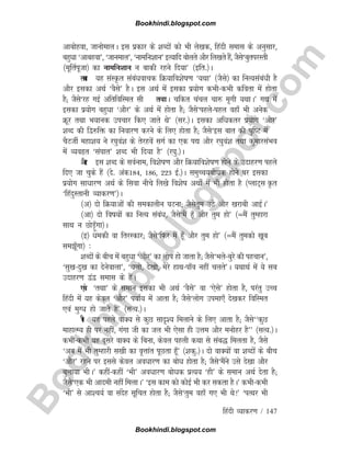 B
o
o
k
h
i
n
d
i
.
b
l
o
g
s
p
o
t
.
c
o
m
fganh O;kdj.k / 147
vkcksgok] tkuksekyA bl izdkj ds 'kCnksa dks Hkh ys[kd] fganh lekl ds vuqlkj]
cgqèkk ^vkcgok*] ^tkueky*] ^ukefu'kku* bR;kfn cksyrs vkSj fy[krs gSa] tSls^cqrijLrh
¼ewfrZiwtk½ dk ukefu'kku u ckdh jgus fn;k* ¼bfr-½A
rFkk ;g laLÑr lacaèkokpd fØ;kfo'ksk.k ^;Fkk* ¼tSls½ dk fuR;lacaèkh gS
vkSj bldk vFkZ ^oSls* gSA bl vFkZ eas bldk iz;ksx dHkhdHkh dfork esa gksrk
gS( tSls^jg xbZ vfrfofLer lh rFkkA pfdr papy pk# e`xh ;FkkA* x| esa
bldk iz;ksx cgqèkk ^vkSj* ds vFkZ esa gksrk gS( tSls^igysigy ogk¡ Hkh vusd
Øwj rFkk Hk;kud mipkj fd, tkrs Fks* ¼lj-½A bldk vfèkdrj iz;ksx ^vkSj*
'kCn dh f}#fä dk fuokj.k djus ds fy, gksrk gS( tSls^bl ckr dh iqfV esa
pSVthZ egk'k; us j?kqoa'k ds rsjgosa lxZ dk ,d i| vkSj j?kqoa'k rFkk dqekjlaHko
esa O;oâr ^la?kkr* 'kCn Hkh fn;k gS* ¼j?kq-½A
vkSj bl 'kCn ds loZuke] fo'ksk.k vkSj fØ;kfo'ksk.k gksus ds mnkgj.k igys
fn, tk pqds gSa ¼ns- vad184] 186] 223 bZ-½A leqPp;cksèkd gksus ij bldk
iz;ksx lkèkkj.k vFkZ ds flok uhps fy[ks fo'ksk vFkks± esa Hkh gksrk gS ¼IykV~l Ñr
^fganqLrkuh O;kdj.k*½A
¼v½ nks fØ;kvksa dh ledkyhu ?kVuk( tSlsrqe mBs vkSj [kjkch vkbZA*
¼vk½ nks fok;ksa dk fuR; lacaèk] tSls^eSa gw¡ vkSj rqe gks* ¼¾eSa rqEgkjk
lkFk u NksM+Ã¡xk½A
¼b½ èkedh ok frjLdkj( tSls^fQj eSa gw¡ vkSj rqe gks* ¼¾eSa rqedks [kwc
lew¡xk½ %
'kCnksa ds chp esa cgqèkk ^vkSj* dk yksi gks tkrk gS( tSls^Hkyscqjs dh igpku*]
^lq[knq[k dk nsusokyk*] ^pyks] ns[kks] esjs gkFkik¡o ugha pyrs*A ;FkkFkZ esa ;s lc
mnkgj.k }a} lekl ds gSaA
,oa ^rFkk* ds leku bldk Hkh vFkZ ^oSls* ok ^,sls* gksrk gS] ijarq mPp
fganh esa ;g dsoy ^vkSj* i;kZ; esa vkrk gS( tSls^yksx miek,¡ ns[kdj fofLer
,oa eqXèk gks tkrs gSa* ¼lR;-½A
Hkh ;g igys okD; ls dqN lkn`'; feykus ds fy, vkrk gS( tSls^^dqN
ekgkRE; gh ij ugha] xaxk th dk ty Hkh ,slk gh mÙke vkSj euksgj gS** ¼lR;-½A
dHkhdHkh ;g nwljs okD; ds fcuk] dsoy igyh dFkk ls lac) feyrk gS] tSls
^vc eSa Hkh rqEgkjh l[kh dk o`Ùkkar iwNrk gw¡* ¼'kdq-½A nks okD;ksa ok 'kCnksa ds chp
^vkSj* jgus ij blls dsoy voèkkj.k dk cksèk gksrk gS( tSls^eSaus mls ns[kk vkSj
cqyk;k HkhA* dghadgha ^Hkh* vo/kkj.k cks/kd izR;; ^gh* ds leku vFkZ nsrk gS(
tSls^,d Hkh vkneh ugha feykA* ^bl dke dks dksbZ Hkh dj ldrk gSA* dHkhdHkh
^Hkh* ls vk'p;Z ok lansg lwfpr gksrk gS( tSls^rqe ogk¡ x, Hkh Fks!* ^iRFkj Hkh
Bookhindi.blogspot.com
Bookhindi.blogspot.com
 