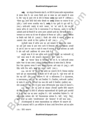 B
o
o
k
h
i
n
d
i
.
b
l
o
g
s
p
o
t
.
c
o
m
156 / fganh O;kdj.k
vFkkZr~ ;g laLÑr foHkDR;ar laKk gSA ij fganh esa bldk iz;ksx leqPp;cksèkd
ds leku gksrk gSA ;g vO;; fdlh 'kCn ok okD; dk vFkZ lekus esa vkrk
gS( tSls ^èkkrq ds VqdM+s BIis ds gkssus ls flDdk vFkkZr~ eqnzk dgrs gSa* ¼thfodk-½A
^xkSre cq) vius ik¡pksa psyksa lesr pkSekls Hkj vFkkZr~ cjlkr Hkj cukjl esa jgk*
¼bfr-½A ^buesa ijLij ltkrh; Hkko gS] vFkkZr~ ;s ,d nwljh ls tqnk ugha gSA*
¼Lok-½A dHkhdHkh ^vFkkZr~* ds cnys ^vFkok*] ^ok* ^;k* vkrs gSa( vkSj rc ;g
crkuk dfBu gks tkrk gS fd ;s Lo:iokpd gSa ;k foHkktd( vFkkZr~ ;s ,d gh
vFkZokys 'kCnksa dks feykrs gSa ;k vyxvyx vFkZokys 'kCnksa dks( tSls^cLrh vFkkZr~
tuLFkku ok tuin dk rks uke Hkh eqf'dy ls feyrk Fkk* ¼bfr-½A ^rqEgkjh gSfl;r
ok fLFkfr pkgs tSlh gks* ¼vkn'kZ-½A ^fdlh vkSj rjhds ls lKku] cqf)eku ;k
vDyean gksuk vkneh ds fy, eqefdu gh ugha* ¼Lok-½A
¼lw-fdlh okD; esa dfBu 'kCn dk vFkZ lekus esa vFkok ,d okD;
dk vFkZ nwljs okD; ds }kjk LiV djus esa foHkktd rFkk Lo:icksèkd vO;;ksa
ds vFkZ ds varj ij è;ku u j[kus ls Hkkkk esa ljyrk ds cnys dfBurk vk tkrh
gS vkSj dgha dgha vFkZghurk Hkh mRiUu gksrh gSA½
dkuwuh Hkkkk esa nks uke lwfpr djus ds fy, ^vFkkZr~* dk i;kZ;okph mnwZ
^mQZ* yk;k tkrk gS vkSj lkèkkj.k cksypky esa ^;kus* vkrk gSA
ekuks ;g ^ekuuk* fØ;k ds fofèkdky dk :i gS] ij dHkhdHkh bldk
iz;ksx ^,slk* ds lkFk miek ¼mRizs{kk½ esa leqPp;cksèkd ds leku gksrk gS( tSls^;g
fp=k ,slk lqgkouk yxrk gS ekuks lk{kkr~ lqanjkok vkxs [kM+k gks ¼'kdq-½A vkxs
nsf[k tjfr fjl HkkjhA eugq jksk rjokj m?kkjh* ¼jke-½A
246- vc ge ^tks* ds ,d ,sls iz;ksx dk mnkgj.k nsrs gSa] ftldk lekos'k
igys dgs gq, leqPp;cksèkd ds fdlh oxZ esa ugha gqvk gSA ^eqs ejuk ugha tks
rsjk i{k d:¡* ¼izse-½A bl mnkgj.k easa ^tks* u ladsrokpd gS u mís';okpd]
u Lo:iokpdA ;gk¡ ^tks* dk vFkZ ftlfy,* gSA ftlfy,] dHkhdHkh ^blfy,*
ds i;kZ; esa vkrk gS( tSls^;gk¡ ,d lHkk gkssus okyh gS ftlfy, ¼blfy,½ lc
yksx bdV~Bs gSaA* bl n`fV ls nwljk okD; ifj.kken'kZd eq[; okD; gks ldrk gSA
247- laLÑr vkSj mnwZ 'kCnksa dks NksM+dj ¼ftudh O;qRifÙk fganh O;kdj.k
dh lhek ds ckgj gS½ fganh ds vfèkdka'k leqPp;cksèkdksa dh O;qRifÙk nwljs 'kCnHksnksa
ls gS vkSj dbZ ,d dk izpkj vkèkqfud gSA ^vkSj* lkoZukfed fo'ksk.k gSA ^tks*
lacaèkokpd loZuke vkSj ^lks* fu'p;okpd loZuke gSA ^;fn*] ^ijarq*] ^fdarq*]
vkfn 'kCnksa dk iz;ksx ^jkepfjrekul* vkSj ^izselkxj* esa ugha ik;k tkrkA
¼Vh-lacaèklwpdksa ds leku leqPp;cksèkd dk oxhZdj.k Hkh O;kdj.k dh
n`fV ls vko';d ugha gSA bl oxhZdj.k ls dsoy muds fHkUufHkUu vFkZ dk iz;ksx
Bookhindi.blogspot.com
Bookhindi.blogspot.com
 