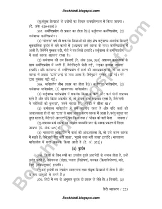 B
o
o
k
h
i
n
d
i
.
b
l
o
g
s
p
o
t
.
c
o
m
fganh O;kdj.k / 223
¼lw-la;qä fØ;kvksa ds iz;ksxksa dk fopkj okD;foU;kl esa fd;k tk;xkA
¼ns- vad 628638½A½
367- deZf.kiz;ksx nks izdkj dk gksrk gS¼1½ dr`ZokP; deZf.kiz;ksx] ¼2½
deZokP; deZf.kiz;ksxA
¼1½ ^cksyuk* oxZ dh ldeZd fØ;kvksa dks NksM+ 'ksk drZ̀okP; vdeZd fØ;k,¡
Hkwrdkfyd Ñnar ls cus dkyksa esa ¼vizR;; deZ dkjd ds lkFk½ deZf.kiz;ksx esa
vkrh gSa( tSlseSaus iqLrd i+h] ea=kh us i=k fy[ks bR;kfnA drZ`okP; ds deZf.kiz;ksx
esa drkZ dkjd lizR;; jgrk gSA
¼2½ deZokP; dh lc fØ;k,¡ ¼ns- vad 350] 393½ vizR;; deZdkjd ds
lkFk deZf.kiz;ksx esa vkrh gSa( tSls^fpV~Bh Hksth xbZ*] ^yM+dk cqyk;k tk;xk*
bR;kfnA ;fn deZokP; ds deZf.kiz;ksx esa drkZ dh vko';drk gks] rks og dj.k
dkjd esa vFkok ^}kjk* 'kCn ds lkFk vkrk gS( tSlseqls iqLrd i+h xbZA esjs
}kjk iqLrd i+h xbZA
368- Hkkosiz;ksx rhu izdkj dk gksrk gS¼1½ dr`ZokP; Hkkosiz;ksx] ¼2½
deZokP; Hkkosiz;ksx] ¼3½ Hkkookpd Hkkosiz;ksxA
¼1½ drZ̀okP; Hkkosiz;ksx esa ldeZd fØ;k ds drkZ vkSj deZ nksuksa lizR;;
jgrs gSa vkSj ;fn fØ;k vdeZd gks] rks dsoy drkZ lizR;; jgrk gS( tSls^jkuh
us lgsfy;ksa dks cqyk;k*] ^geus ugk;k gS*] ^yM+dh us Nhadk FkkA*
¼2½ deZokP; Hkkosiz;ksx esa deZ lizR;; jgrk gS vkSj ;fn drkZ dh
vko';drk gks rks og ^}kjk* ds lkFk vFkok dj.k dkjd esa vkrk gS( ijarq cgqèkk og
yqIr jgrk gS( tSls^mls vnkyr esa is'k fd;k x;kA* ^ukSdj dks ogk¡ Hkstk tk;xkA*
¼lw-vizR;; deZ dkjd dk mi;ksx okD;foU;kl ds dkjd izdj.k esa fy[kk
tk;xk ¼ns- vad 520½A½
¼3½ HkkookP; Hkkosiz;ksx esa drkZ dh vko';drk gks] rks mls dj.k dkjd
esa j[krs gSa( tSls^;gk¡ cSBk ugha tkrk*] ^eqls pyk ugha tkrk* bR;kfnA HkkookP;
Hkkosiz;ksx esa lnk vdeZd fØ;k vkrh gS ¼ns- va- 352½A
¼5½ Ñnar
369- fØ;k ds ftu :iksa dk mi;ksx nwljs 'kCnHksnksa ds leku gksrk gS] mUgsa
Ñnar dgrs gSa( tSlspyuk ¼laKk½] pyrk ¼fo'ksk.k½] pydj ¼fØ;kfo'ksk.k½] ekjs]
fy, ¼lacaèklwpd½ bR;kfnA
¼lw-dbZ Ñnarksa dk mi;ksx dkyjpuk rFkk la;qä fØ;kvksa esa gksrk gS vkSj
;s lc èkkrqvksa ls curs gSaA½
370- fganh esa :i ds vuqlkj Ñnar nks izdkj ds gksrs gSa¼1½ fodkjh] ¼2½
Bookhindi.blogspot.com
Bookhindi.blogspot.com
 