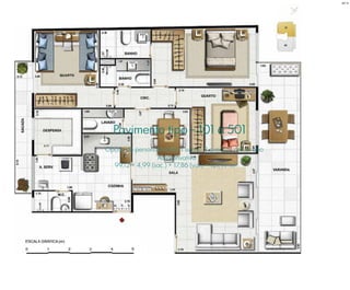Pavimento tipo - 101 a 501
Opção de personalização: 1 suíte e 2 quartos com lavabo
Área privativa
99,12 + 4,99 (sac.) + 17,86 (var.) = 121,97 m²
BS”D
 