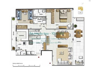 Pavimento tipo - 101 a 501
Opção de personalização: 2 suítes com lavabo
Área privativa
99,12 + 4,99 (sac.) + 17,86 (var.) = 121,97 m²
BS”D
 