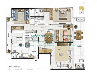 Apartamento 601 - 1° andar
Opção de personalização: 1 suíte e 2 quartos com lavabo
Área privativa
99,12 + 4,99 (sac.) + 17,86 (var.) + 3,015 (dep.) + 121,94 (terr. desc.) = 246,925 m²
BS”D
 