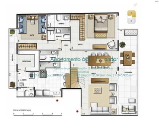 Apartamento 601 - 1° andar
Opção de personalização: 2 suítes com lavabo
Área privativa
99,12 + 4,99 (sac.) + 17,86 (var.) + 3,015 (dep.) + 121,94 (terr. desc.) = 246,925 m²
BS”D
 