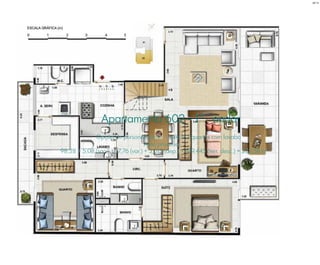 Apartamento 602 - 1° andar
Opção de personalização: 1 suíte e 2 quartos com lavabo
Área privativa
98,28 + 5,08 (sac.) + 17,76 (var.) + 3,015 (dep.) + 109,445 (terr. desc.) = 233,58 m²
BS”D
 