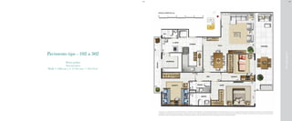 RuaIgarapava
Pavimento tipo - 102 a 502
Planta padrão
Área privativa
98,28 + 5,08 (sac.) + 17,76 (var.) = 121,12 m²
BS”DBS”D
A decoração e o revestimento são meramente ilustrativos. Os materiais a serem utilizados na construção estão especificados no memorial descritivo. Esta é uma planta provisória sujeita à alteração sem aviso prévio. O projeto poderá sofrer
modificações decorrentes das posturas municipais, concessionárias e do local. A planta não apresenta localização de pilares e prumadas de instalações. As áreas descritas são referentes às áreas privativas de cada unidade. As áreas privativas
representam as áreas dos compartimentos somadas às suas áreas de paredes. As cotas são dimensões de eixo a eixo de paredes do estudo de layout apresentado.
 