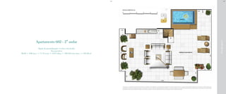 RuaIgarapava
Apartamento 602 - 2° andar
Opção de personalização: 2 suítes com lavabo
Área privativa
98,28 + 5,08 (sac.) + 17,76 (var.) + 3,015 (dep.) + 109,445 (terr. desc.) = 233,58 m²
BS”DBS”D
A decoração e o revestimento são meramente ilustrativos. Os materiais a serem utilizados na construção estão especificados no memorial descritivo. Esta é uma planta provisória sujeita à alteração sem aviso prévio. O projeto poderá sofrer
modificações decorrentes das posturas municipais, concessionárias e do local. A planta não apresenta localização de pilares e prumadas de instalações. As áreas descritas são referentes às áreas privativas de cada unidade. As áreas privativas
representam as áreas dos compartimentos somadas às suas áreas de paredes. As cotas são dimensões de eixo a eixo de paredes do estudo de layout apresentado.
 