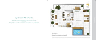 BS”D

BS”D

Rua Igarapava

Apartamento 601 - 2° andar
Planta padrão e opção de personalização: 1 suíte e 2 quartos com lavabo
Área privativa
99,12 + 4,99 (sac.) + 17,86 (var.) + 3,015 (dep.) + 121,94 (terr. desc.) = 246,925 m²

A decoração e o revestimento são meramente ilustrativos. Os materiais a serem utilizados na construção estão especificados no memorial descritivo. Esta é uma planta provisória sujeita à alteração sem aviso prévio. O projeto poderá sofrer
modificações decorrentes das posturas municipais, concessionárias e do local. A planta não apresenta localização de pilares e prumadas de instalações. As áreas descritas são referentes às áreas privativas de cada unidade. As áreas privativas
representam as áreas dos compartimentos somadas às suas áreas de paredes. As cotas são dimensões de eixo a eixo de paredes do estudo de layout apresentado.

 