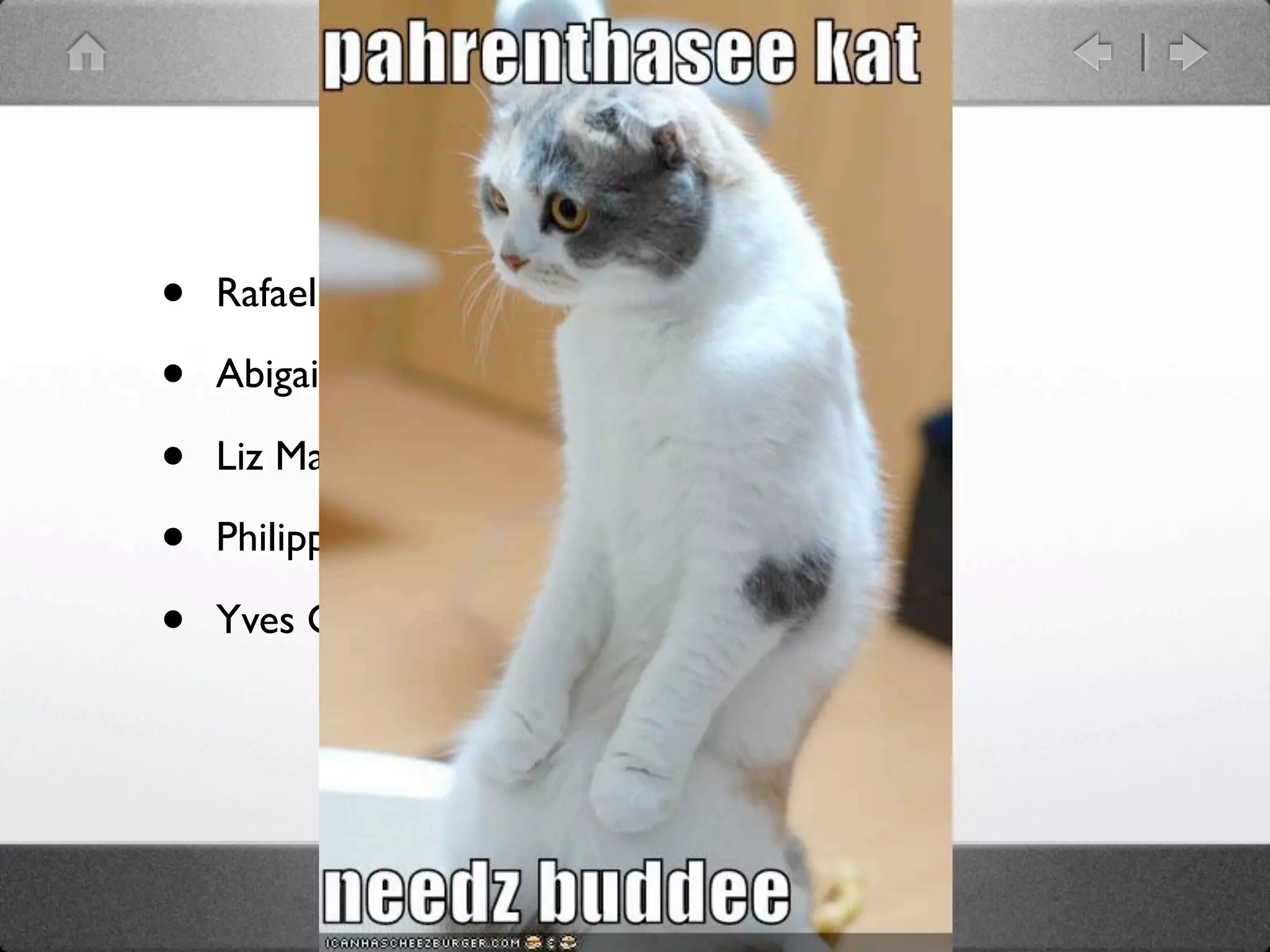 Great hackers
•   Rafael Garcia-Suarez: rgs

•   Abigail

•   Liz Mattijsen

•   Philippe Bruhat: BooK

•   Yves Orton: demerphq
 