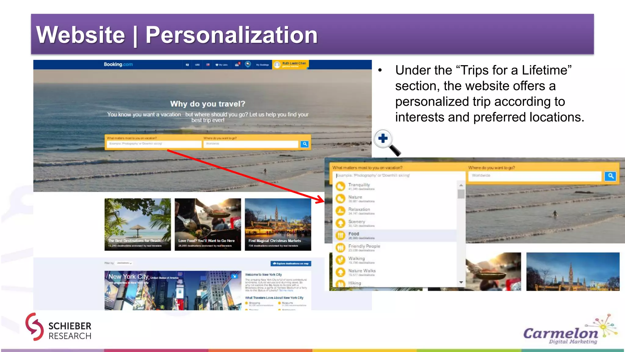 Website | Personalization
• Under the “Trips for a Lifetime”
section, the website offers a
personalized trip according to
interests and preferred locations.
 