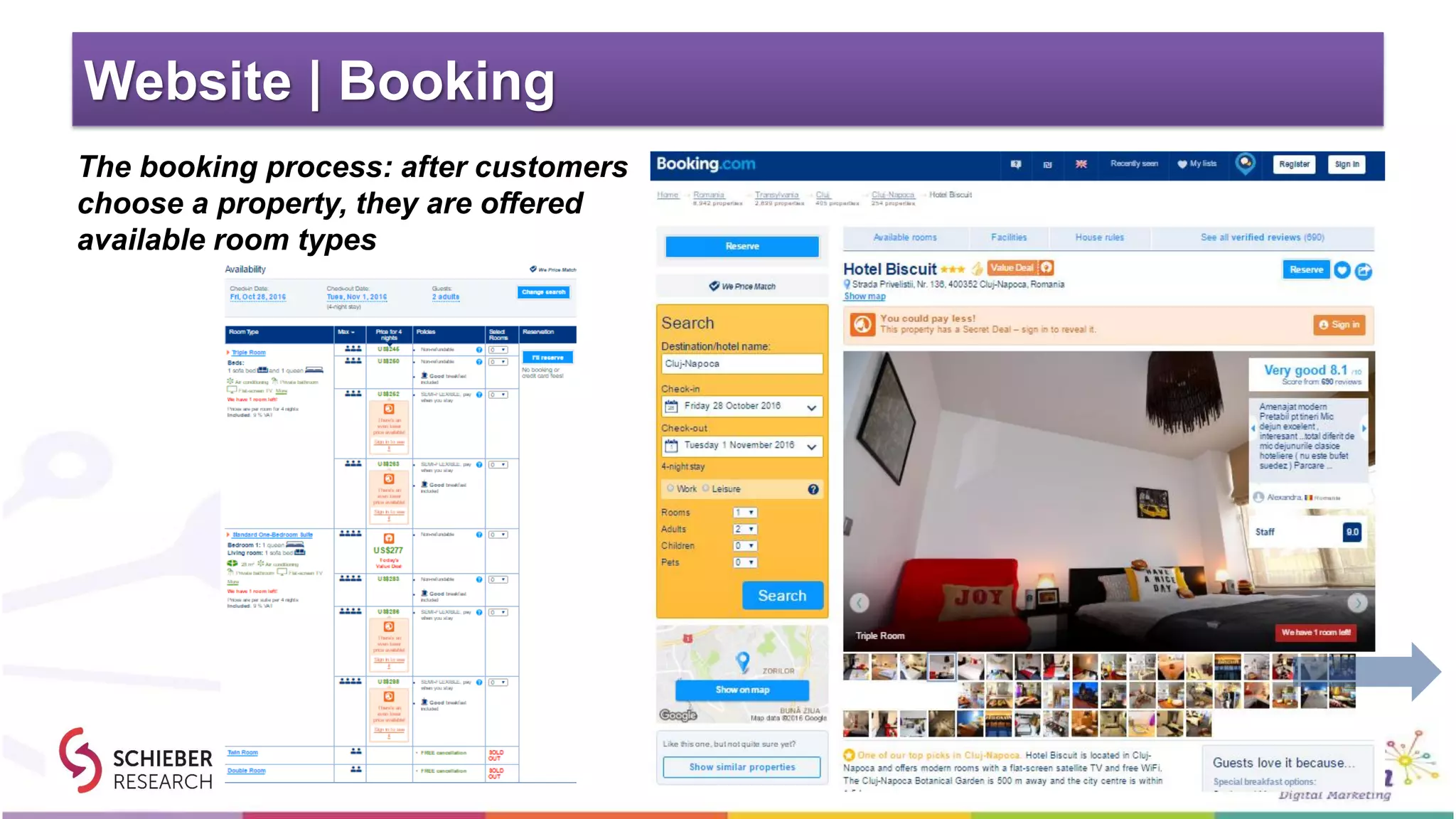 Website | Booking
The booking process: after customers
choose a property, they are offered
available room types
 