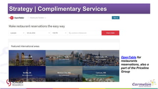 Strategy | Complimentary Services
OpenTable for
restaurants
reservations, also a
part of the Priceline
Group
 