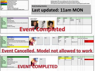 Booking schedule  info managment excel