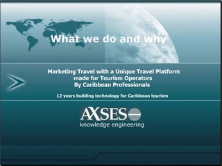 Marketing Travel with a Unique Travel Platform  made for Tourism Operators By Caribbean Professionals  12 years building technology for Caribbean tourism   knowledge engineering What we do and why   
