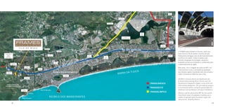 Foto do Local / Pictures of the place

Linha
Amarela

Rio Centro

Vila Olímpica

Parque
dos
Atletas
Parque
Olímpico da Cidade

Nova Sede
CBF

Cidade
das Artes

AV. DAS AMÉRICAS

Wonderfull
Sofisticato
Túnel da Grota Funda
Acesso Para:
Itaguaí
Santa Cruz
Campo Grande

Life
Residencial

A4
Offices

A5
Offices

Estação BRT
Dom Bosco
Colégio
Notre Dame

Recreio
Shopping

SA
. DA
AV

ICA
MÉR

Terminal
Alvorada

A3
Offices

S

RECREIO DOS BANDEIRANTES

Estação BRT
Pontal

Foto Ilustrativa / Illustrative Picture - Wagner Ziegelmeyer

O FRAMES está localizado no Recreio, bairro que
mais cresce no Rio de Janeiro. Caminho do polo
Petroquímico de Itaguaí, eixo de alto desenvolvimento
econômico da cidade. A área se destaca pelo
aumento da geração de empregos, elevando a
qualidade de vida dos moradores e contribuindo para
o desenvolvimento da região.
Além disso, com a chegada das linhas de BRT e do
Túnel da Grota Funda, a circulação da população
para diversas regiões importantes está mais simples e
prática, tornando as distâncias mais curtas.

JUCA
RA DA TI
BAR

Heritage
Design Hotel
Estação BRT
Notre Dame

TRANSCARIOCA

PARQUE MUNICIPAL
ECOLÓGICO DA PRAINHA

TRANSOESTE
Praia da Macumba

Estrada do
Grumari

Prainha

Praia de Grumari

12

RECREIO DOS BANDEIRANTES

TRANSOLÍMPICA

FRAMES is located in Recreio dos Bandeirantes Rio
de Janeiro’s fastest growing district. On the way to the
Petrochemical Compound in Itaguaí, an axis of the city’s
brisk economic development. The area stands out owing to
its increased job creation, raising the quality of life of its
inhabitants and contributing to the region’s development.
Moreover, with the advent of the BRT bus lines and the
Grota Funda tunnel, the population’s mobility across a
number of important regions has become simpler and
more practical, shortening distances.

13

 