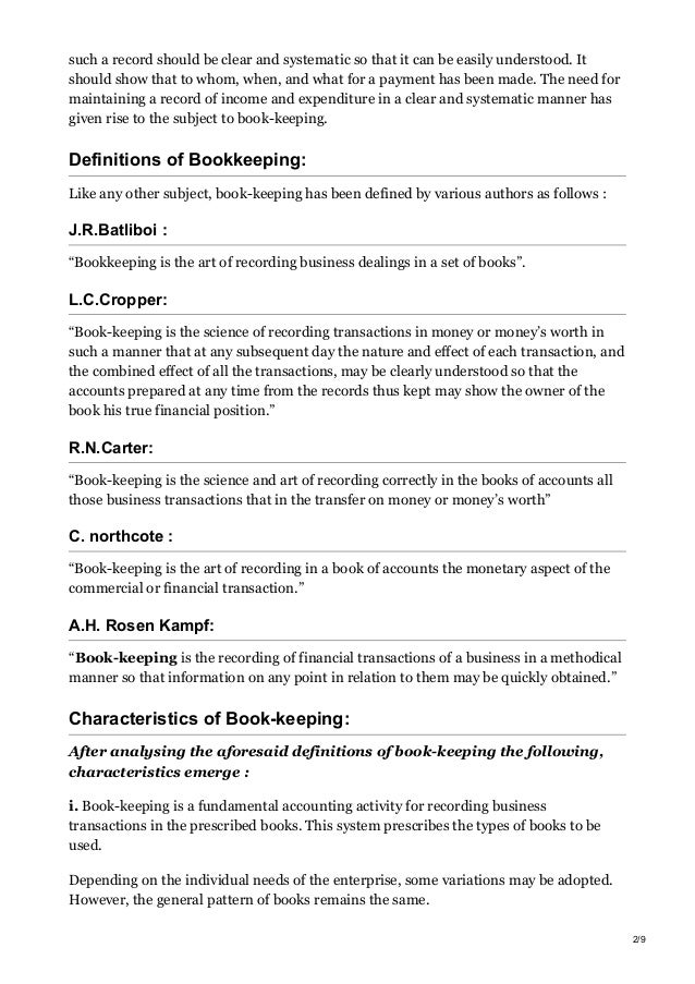 Bookkeeping definition meaning importances process objectives