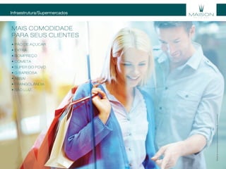 MAIS COMODIDADE
PARA SEUS CLIENTES
• PÃo DE AÇúCAr
• EXTrA
• BoMPrEÇo
• CoMETA
• SUPEr Do PoVo
• g BArBoSA
• ASSAÍ
• FrANgolÂNDiA
• SÃo lUÍz.
Infraestrutura/Supermercados
Materialexclusivoparatreinamentodecorretores.
 