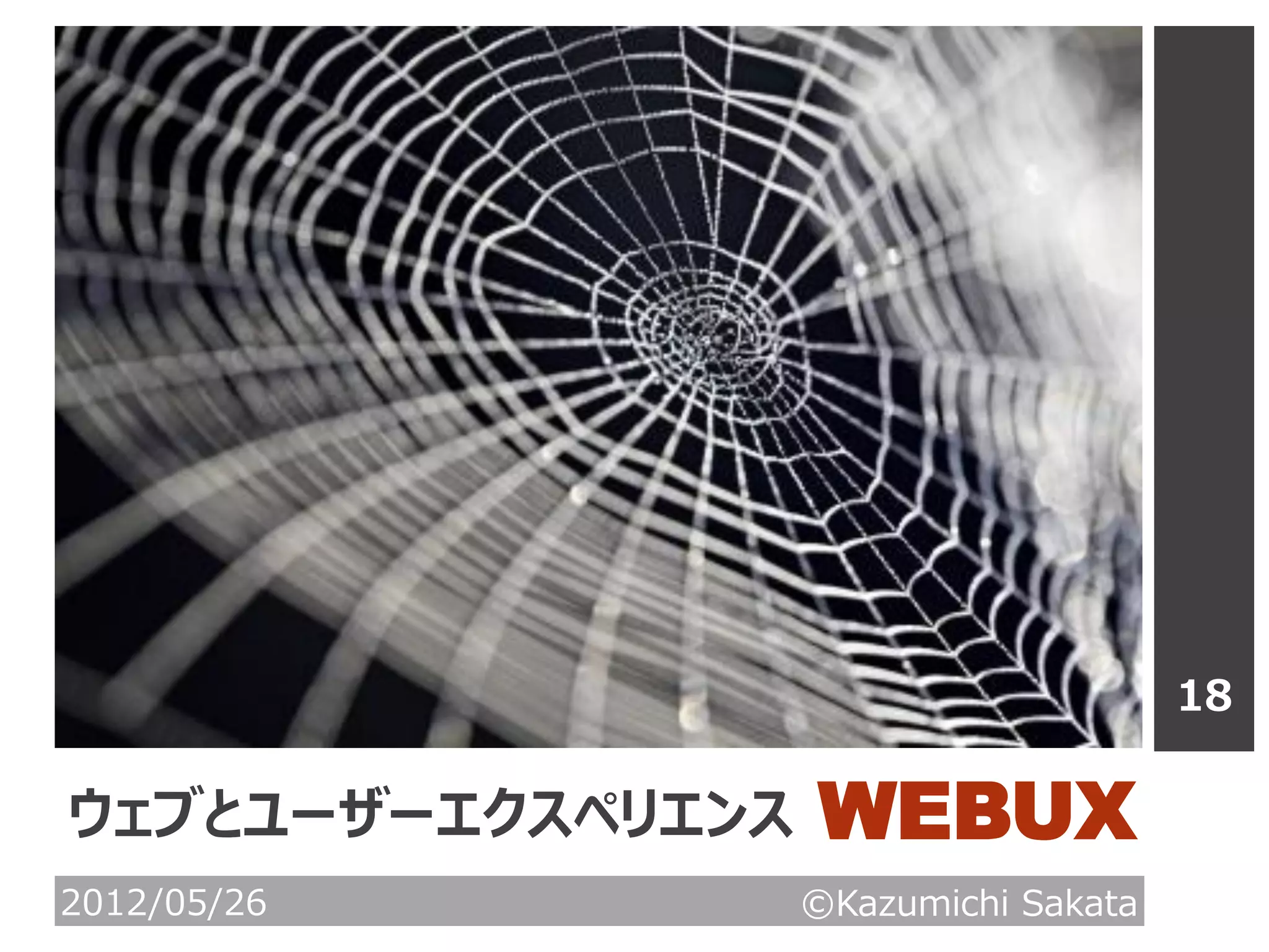18

ウェブとユーザーエクスペリエンス   WEBUX
2012/05/26         ©Kazumichi Sakata
 