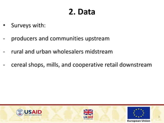 3
2. Data
• Surveys with:
- producers and communities upstream
- rural and urban wholesalers midstream
- cereal shops, mills, and cooperative retail downstream
 