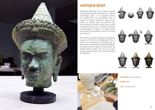 ANTIQUE BUST
54
Autodesk Memento est un logiciel gratuit
de photogrammétrie permettant la capture
numérique grâce à un appareil photo.
Un modèle 3D est reconstitué avec sa
texture en haute résolution. Nous avons
utilisé ce logiciel pour reconstituer une
tête antique en bronze. Nous avons utilisé
le logiciel Zbrush pour combler les parties
endommagées de l’objet : il a fallu ajouter
les volumes, retravailler les formes et insérer
les textures.
Nous l’avons ensuite imprimé sous différents
supports, le PLA avec la Makerbot Z18, le
papier sur l’imprimante 3D MCOR, puis en
pierregrâceàlamarbrerieMaillard&Maillard.
Ce type d’outil de captation nous permet de
réaliser divers projets de A à Z, que vous
pourrez aborder avec nous lors des ateliers
du FabClub.
DESIGNER : Eric Lemaresquier
ANNÉE : 2015
LIEU : LeFabClub, Paris
 