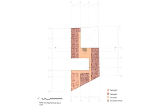 NPT + 10.90
NPT +11.10
NPT +12.70
Planta Tipo Departamentos Nivel 4
1:250
0 1 3 5 10
N
S
A B D E
A B D E
34.3172
11.3469
10.4887
12.4816
33.0571
11.2989
10.4878
11.2706
1
3
5
6
7
8
10
9
1
5
6
10
63.0396
9.79909.80009.951012.43206.417914.6397
A A'
49.1901
21.29209.94949.81908.1298
B
Tipología D
Tipología A
Circulación
Circulación vertical
 