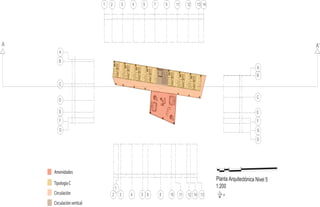 1 2 3 4 5 7 9 11 12 13 14
2 3 4 5 6 8
A
B
C
D
E
G
A
B
C
E
F
G
D
F
11 12 14 13
1
10
0 1 3 5 01
5leviNacinótcetiuqrAatnalP
1:200
N
34.8214
3.0101
4.5765
4.5180
2.1615
5.2457
4.6244
1.7832
4.5169
1.5401
2.8099
15.6719
0.05216.00154.25801.52691.33252.5319
41.3992
3.2025
4.3289
4.5724
4.5823
4.4217
4.8732
4.4169
4.6288
4.2784
2.1842
17.4519
6.14340.57494.53523.38201.53951.3671
NPT +14.1 m
S
B
NPT + 0.20 m
NPT + 1.8 m
NPT + 3 m
A A'
Amenidades
TipologíaC
Circulación
Circulaciónvertical
 
