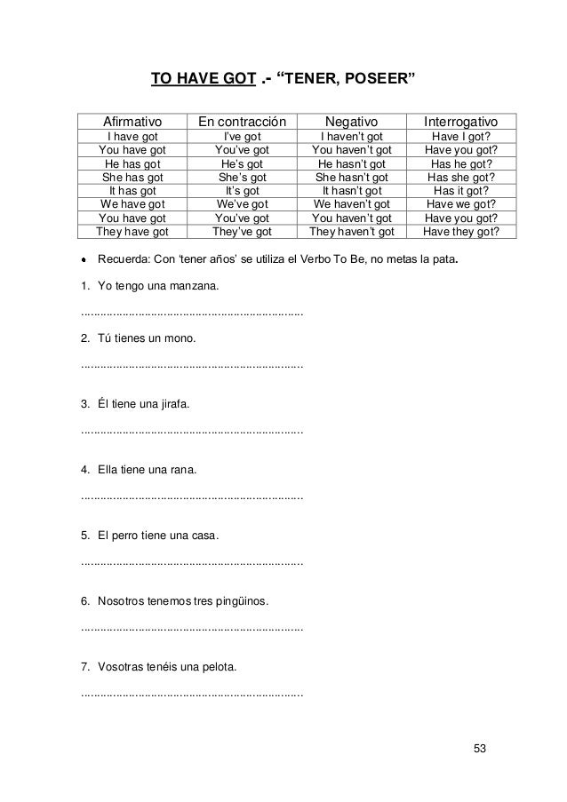 Resultado de imagen de ejercicios have got primaria