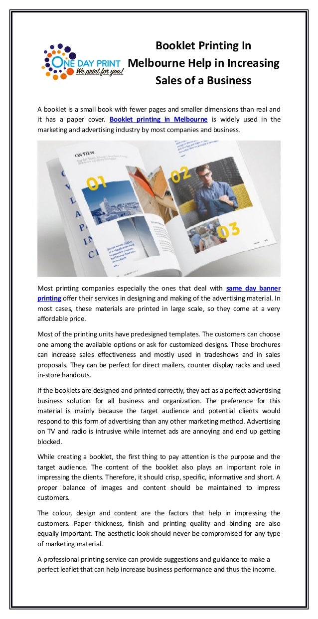 Booklet Printing In Melbourne Help In Increasing Sales Of A Business