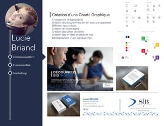 Communication
Evenementiel
Marketing
Lucie
Briand
Création d’une Charte Graphique
Changement de typographie
Création de pictogrammes (en lien avec une graphiste)
Définition des couleurs
Création de visuels types
Création des cartes de visites
Création des en-têtes et pieds de mail
Développement d’une signature mail
 
